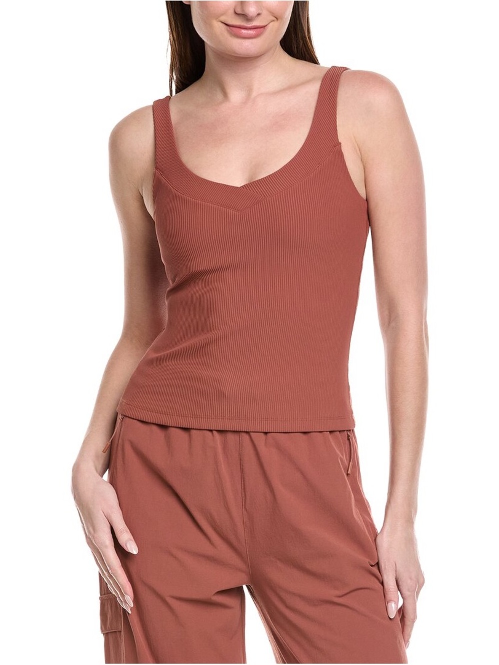 Beyond Yoga Ribbed V-Neck Tank in Clay Brown